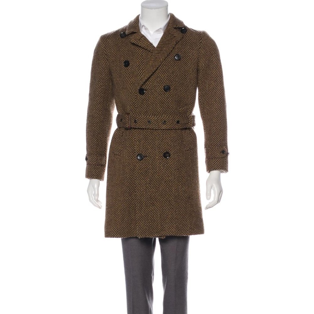 Burberry Prorsum Brown Herringbone Trench Coat Sz M